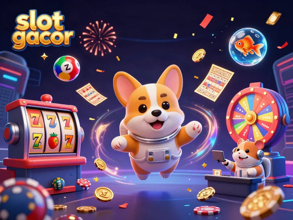 Experience excitement with slot gacor in a vibrant 3D cosmic casino scene.