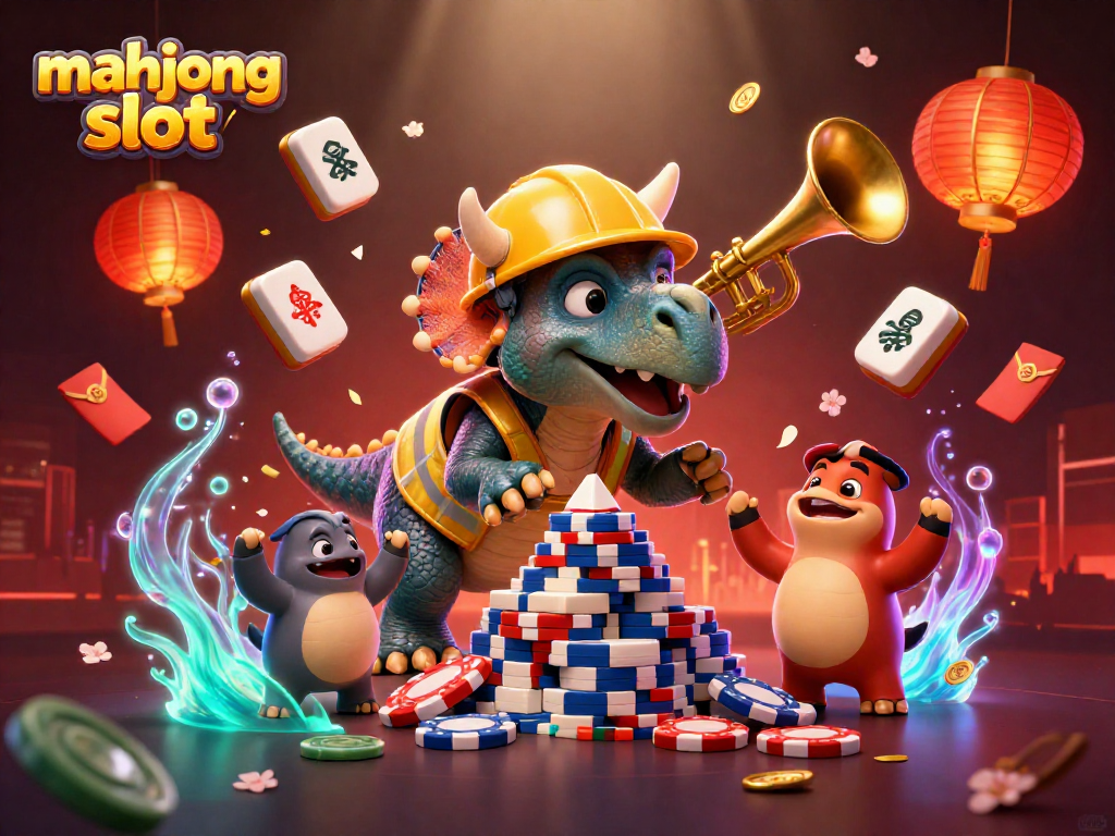 Experience mahjong slot excitement with vibrant characters and casino elements celebrating wins!