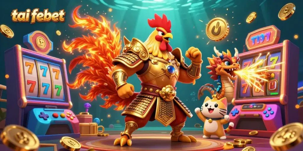 Engage in winning strategies with tai febet through dynamic spins and vibrant features in this online casino illustration.