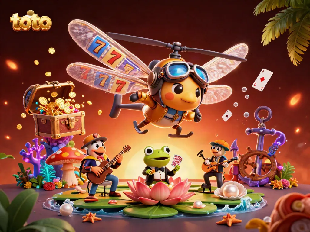 Experience the thrill of toto with a vibrant lily pad casino scene featuring unique characters and dynamic gaming elements.