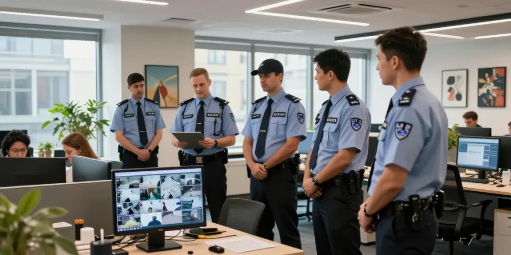 Corporate Security services offered by a trusted local provider in London, with professional security personnel ensuring safety in a corporate office.