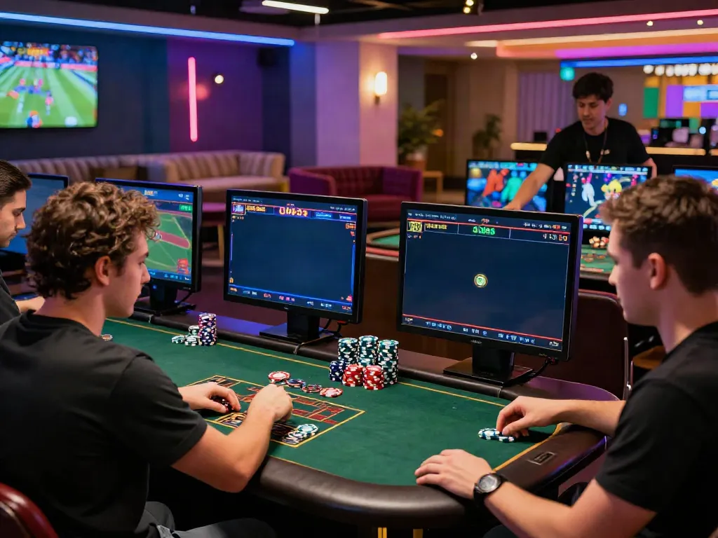 Exciting Uk88 online gambling scene with players enjoying casino games and sports betting