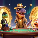 Engage in thrilling gameplay at sun win with a velociraptor card counter and stegosaurus pit boss in a vibrant casino scene.