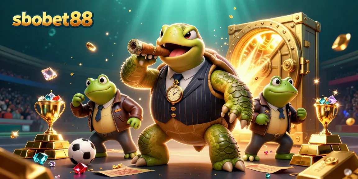 sbobet88 showcases a dynamic sports betting scene with unique cartoon characters and vibrant casino elements.
