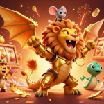 Join the excitement with febet's golden chimera in this vibrant casino scene filled with jackpots.