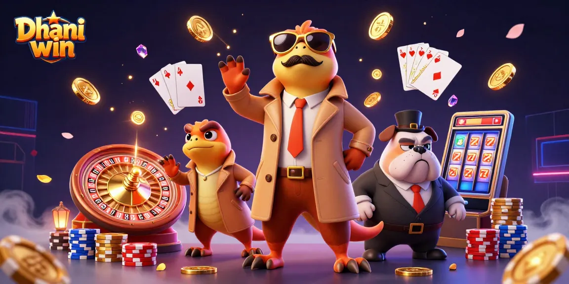 Dhani win showcases raptors in a trench coat entering a VIP casino lounge in a vibrant scene.