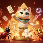 Experience the excitement of new online gambling sites in australia with vibrant casino action art featuring a mummy cat.