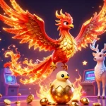 Play exciting games at 789CLUB with a vibrant phoenix hatching amidst dynamic casino elements.