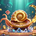 Experience sunwin's casino adventure with a giant nautilus and glowing ammonite companions among golden rewards.